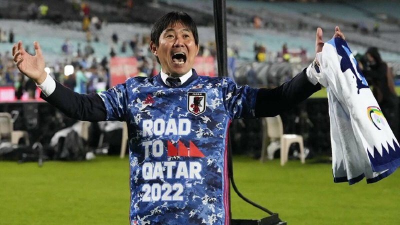 Hình ảnh HLV Hajime Moriyasu ăn mừng tại World Cup 2022